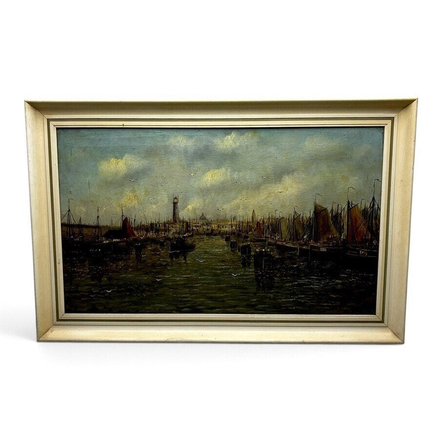 Onbekende kunstenaar - haven van Scheveningen, Ophalen of Verzenden