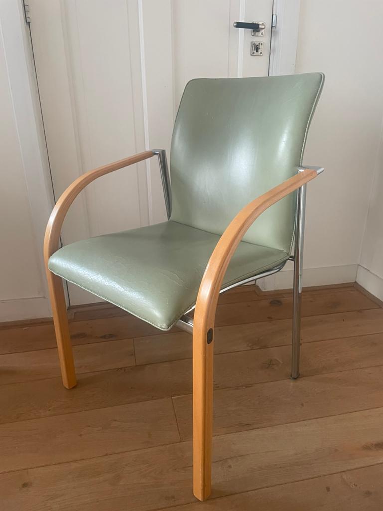 4x Leolux Cimaronne stoelen - groen leer, Ophalen, Gebruikt, Overige kleuren, Leer