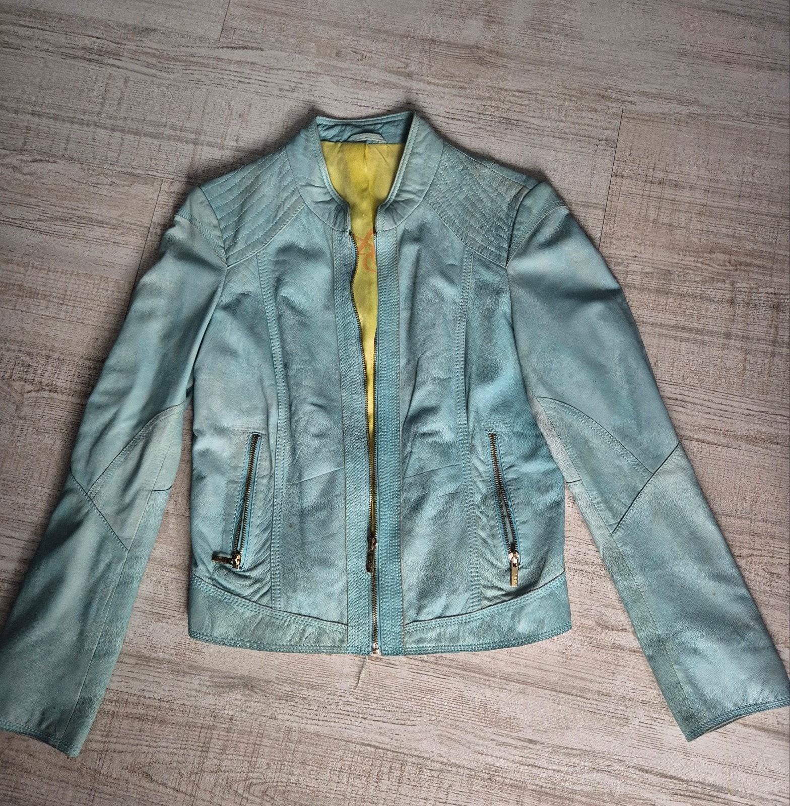 ARMA Leren Jasje - Lichtblauw met kleine vlekjes, Kleding | Dames, Jassen | Zomer, Maat 38/40 (M), Blauw, Ophalen of Verzenden