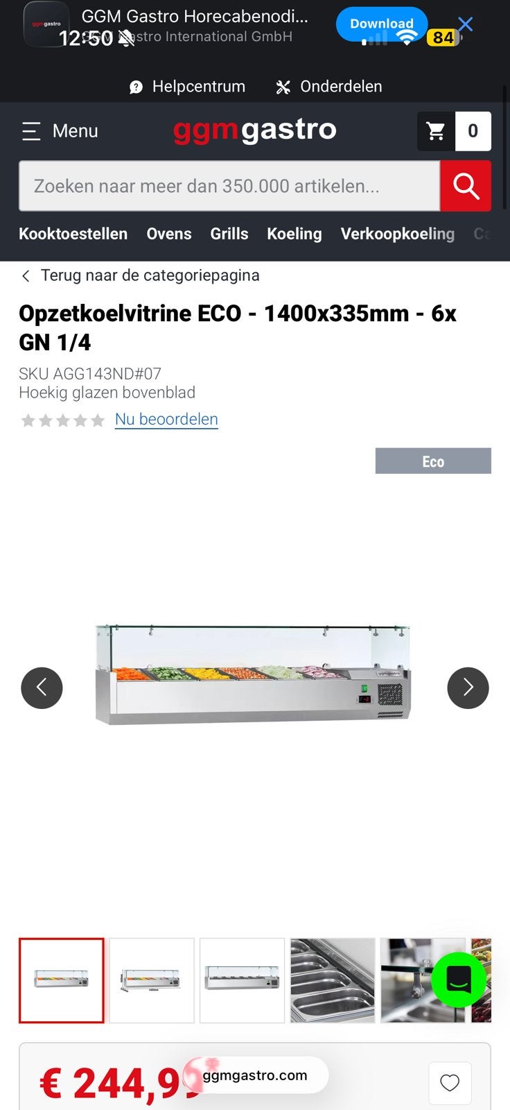 GGM Gastro opzetkoelvitrine 140 cm – 6x GN 1/4 – horeca, Ophalen, AGF