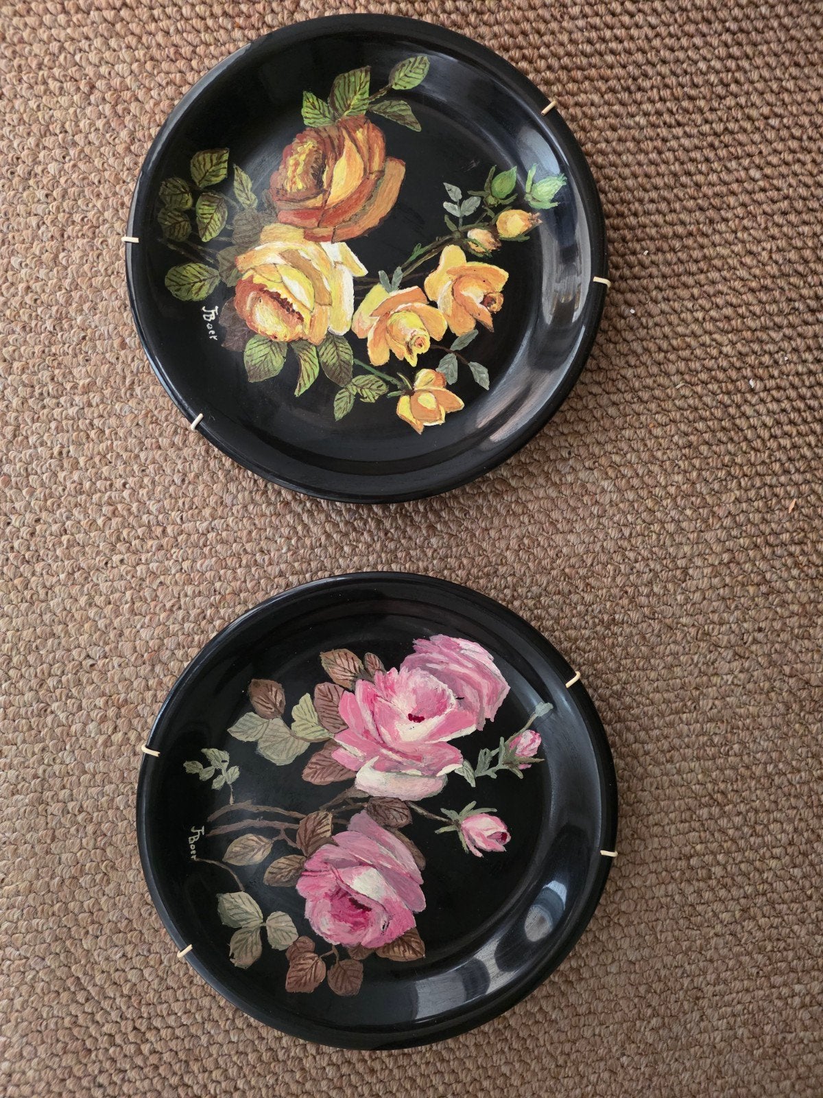 Vintage Handbeschilderde Sierschalen met Rozen (2 stuks), Ophalen of Verzenden