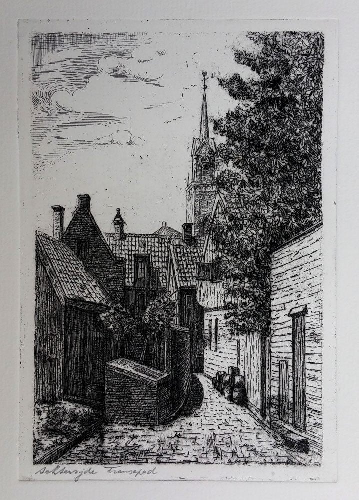 Achterzijde Fransepad - Nic de Carpentier, Ophalen of Verzenden, Landschap, Ets, 1900 - 1949
