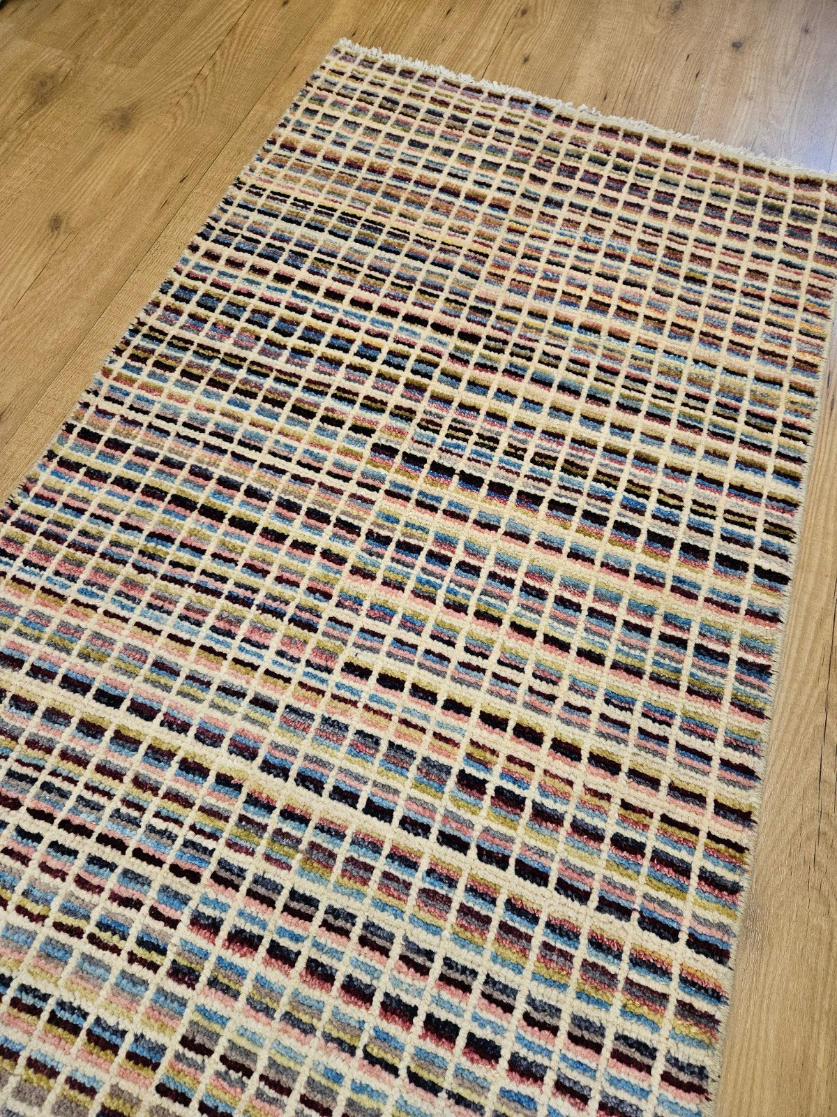 Handgeknoopt oosters tapijt modern design 129x76, Info@SlatsAntiek.nl, Crème, 100 tot 150 cm, Perzisch