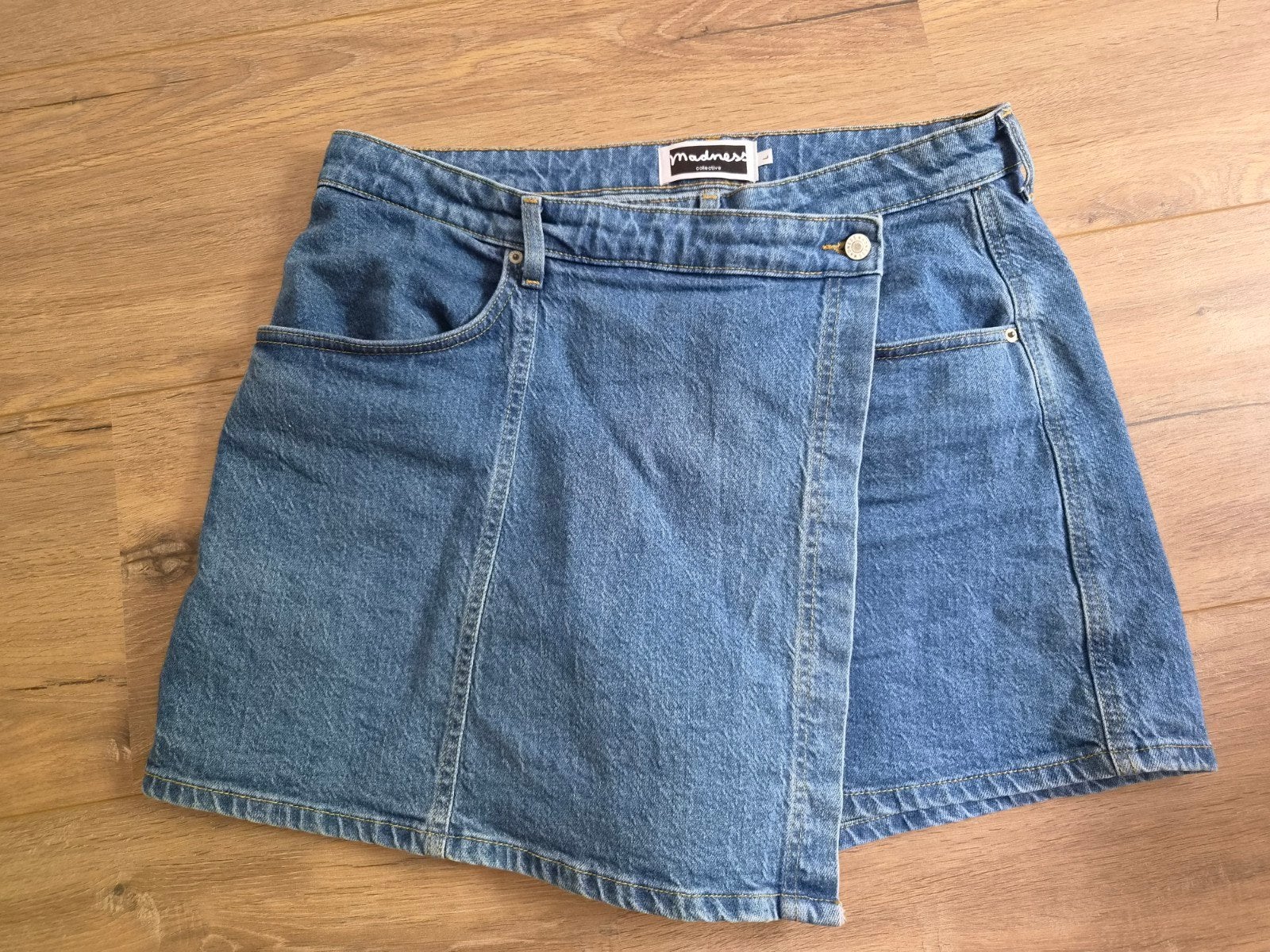 Madness spijker broek rokje maat L skort, Blauw, Maat 42/44 (L), Zo goed als nieuw, Boven de knie
