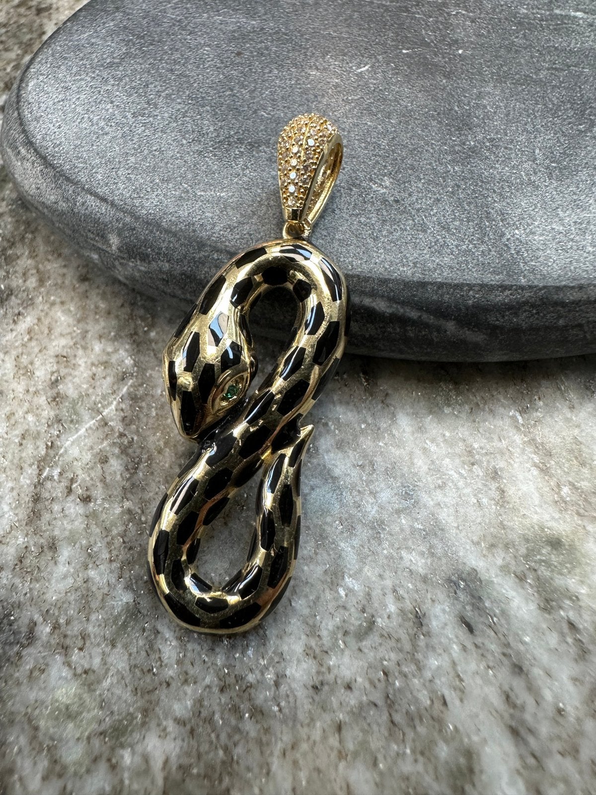 Nieuwe 14k Gouden Slangen Hanger met Zirkonia, Nieuw, Ophalen of Verzenden, Met edelsteen, Goud