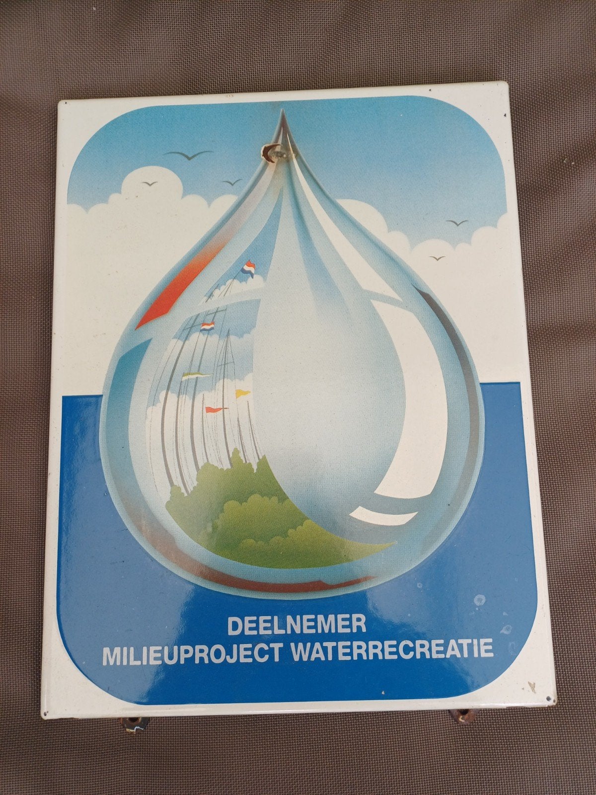 Emaille bord Milieuproject Waterrecreatie., Verzamelen, Merken en Reclamevoorwerpen, Ophalen of Verzenden, Gebruikt, Reclamebord