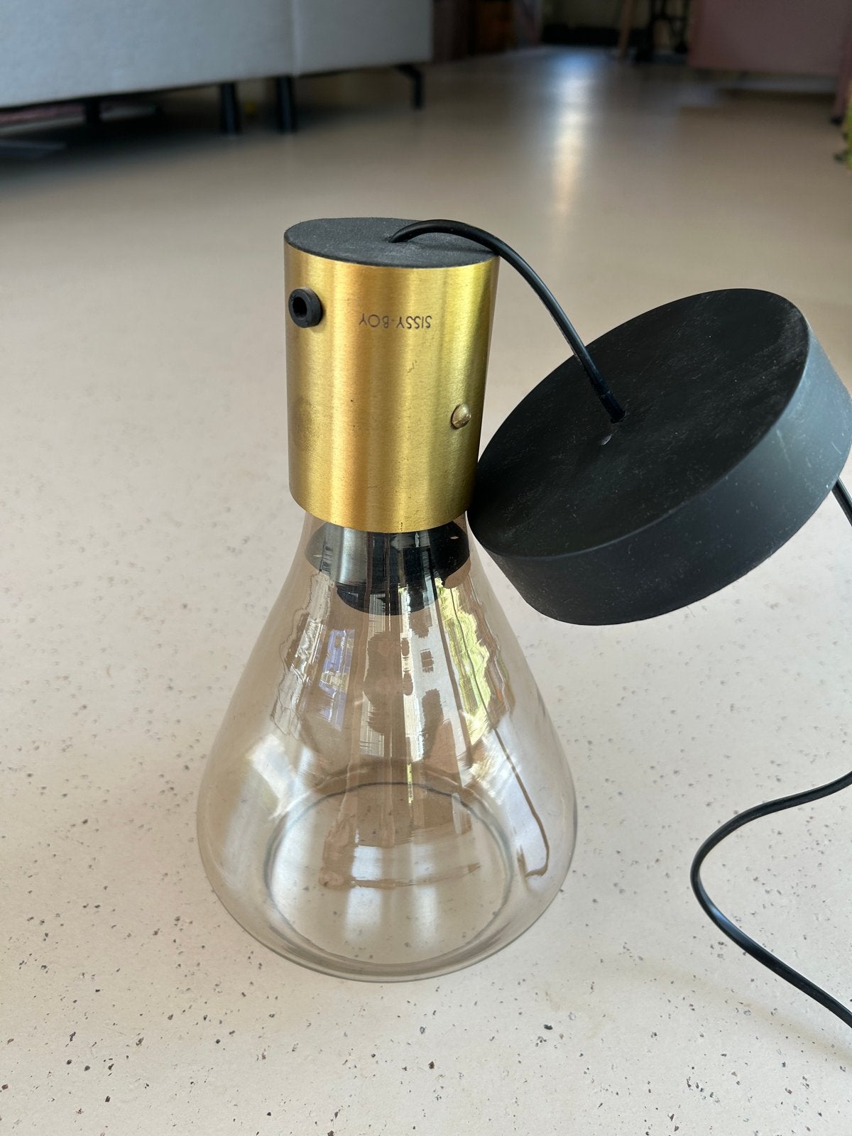 Hanglamp met rookglas en goudkleurige fitting, Ophalen, Overige merken, Zo goed als nieuw, Glas