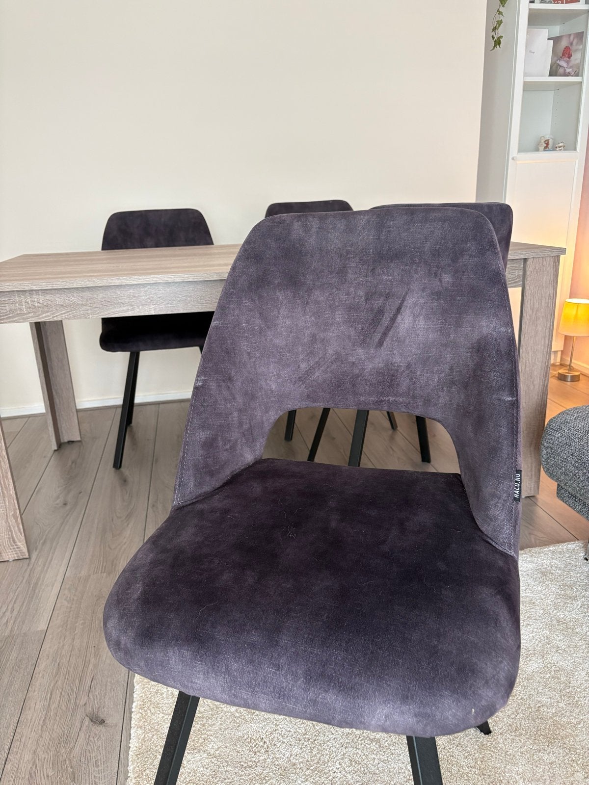 Set van 4 Haco eetkamerstoelen, donkergrijs stof, Ophalen, Gebruikt, Vier, Stof