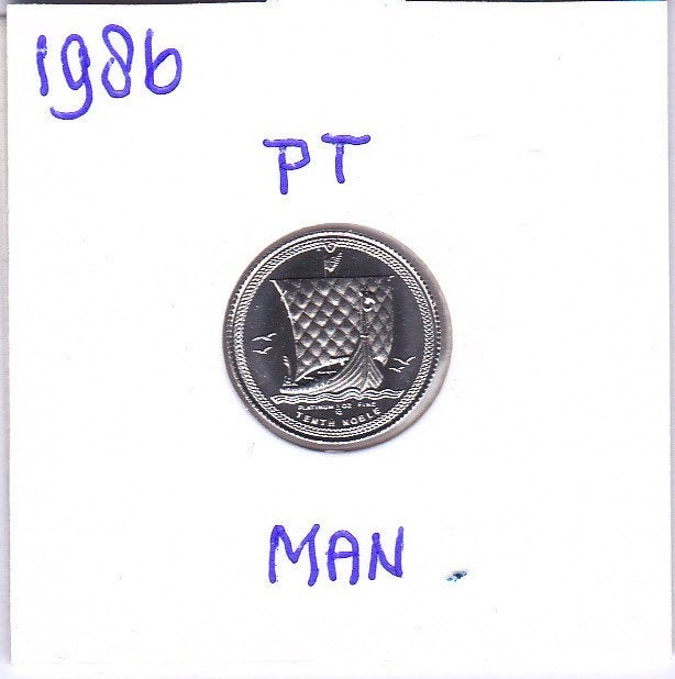 Isle of Man 1/10 noble 1986 PLATINA voor 209 euro, Ophalen of Verzenden, Platina