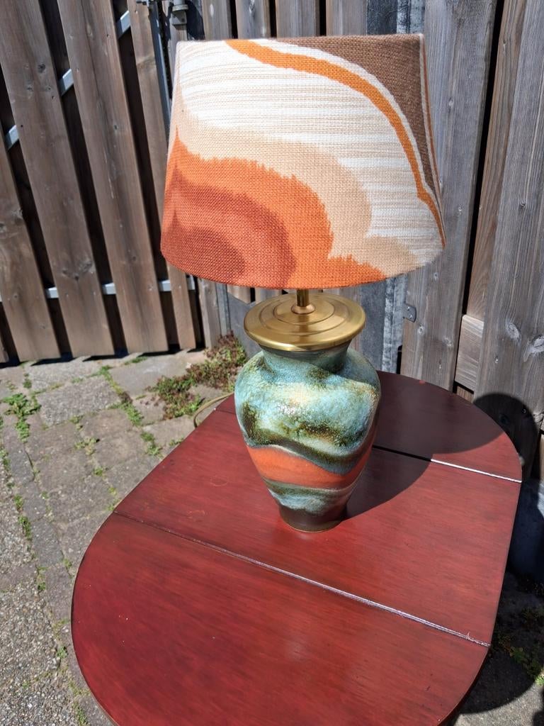 Vintage West Germany vaas lamp messing fitting retro kap, Ophalen of Verzenden, Zo goed als nieuw, Minder dan 50 cm