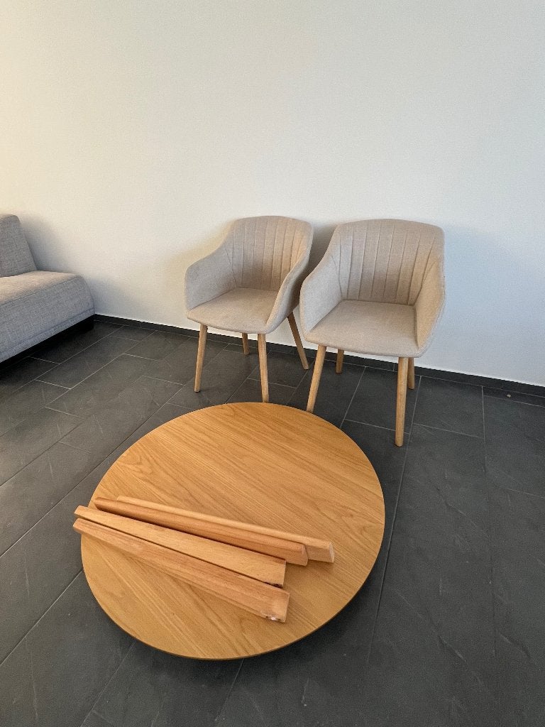 JYSK eettafel eiken incl. 2 eetkamerstoelen beige/eiken, Ophalen, Zo goed als nieuw, 100 tot 150 cm, 100 tot 150 cm