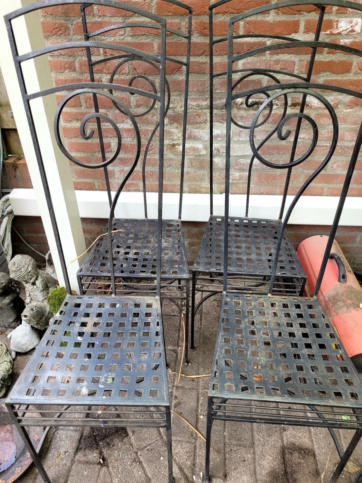 Set van 4 gietijzeren tuinstoelen - Vintage design, Ophalen, Gebruikt, Metaal