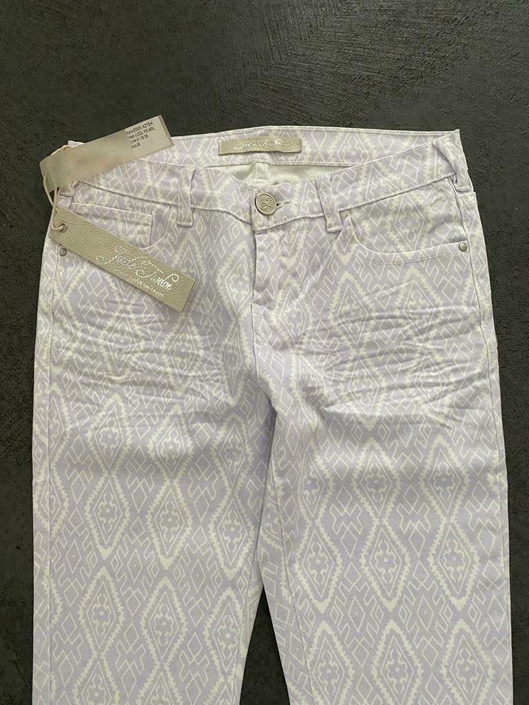 F771 Nieuw: jeans Jade Twelve maat W26=XS=34 broek lila+wit, Kleding | Dames, Jade Twelve, Wit, Nieuw, Ophalen of Verzenden