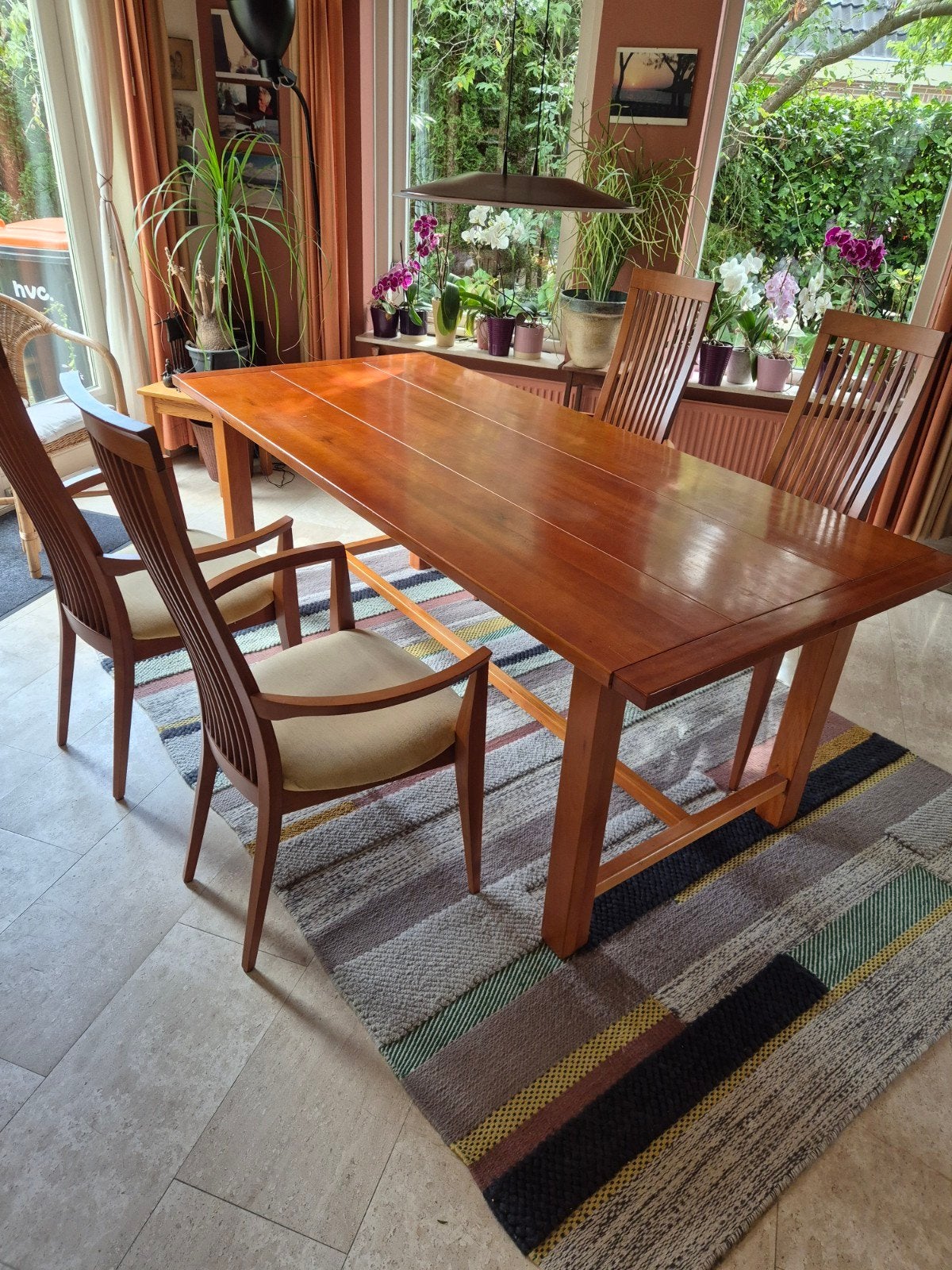 Kersenhouten eettafel met 4 stoelen, Ophalen, Gebruikt, Klassiek, 50 tot 100 cm