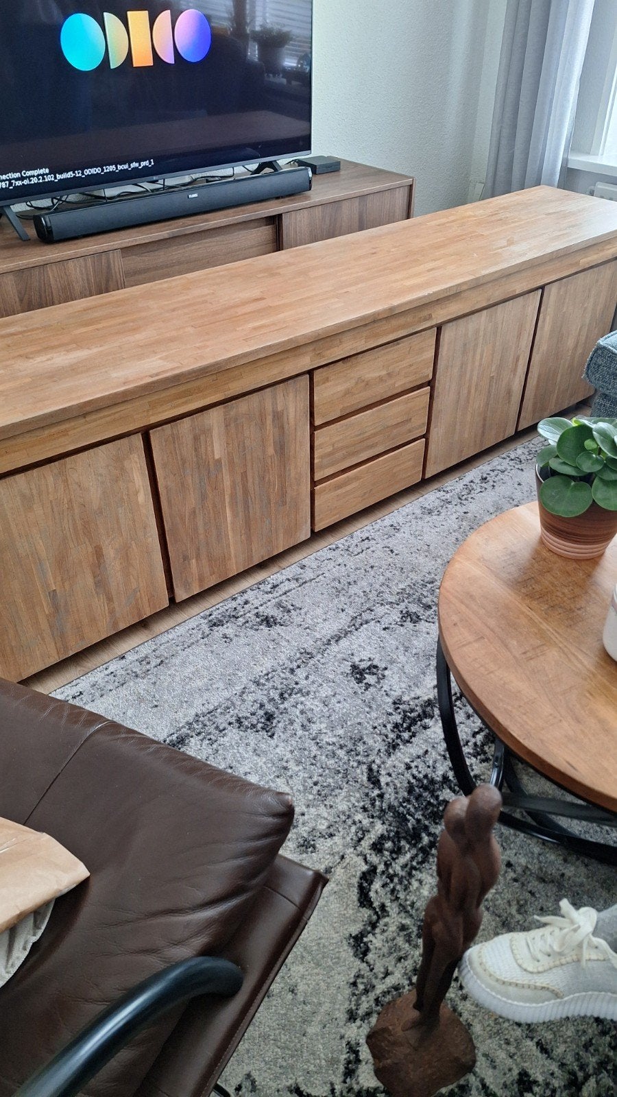 Massief Teak houten dressoir/tv-meubel met lades en deuren, Ophalen, Gebruikt, Teakhout, 200 cm of meer