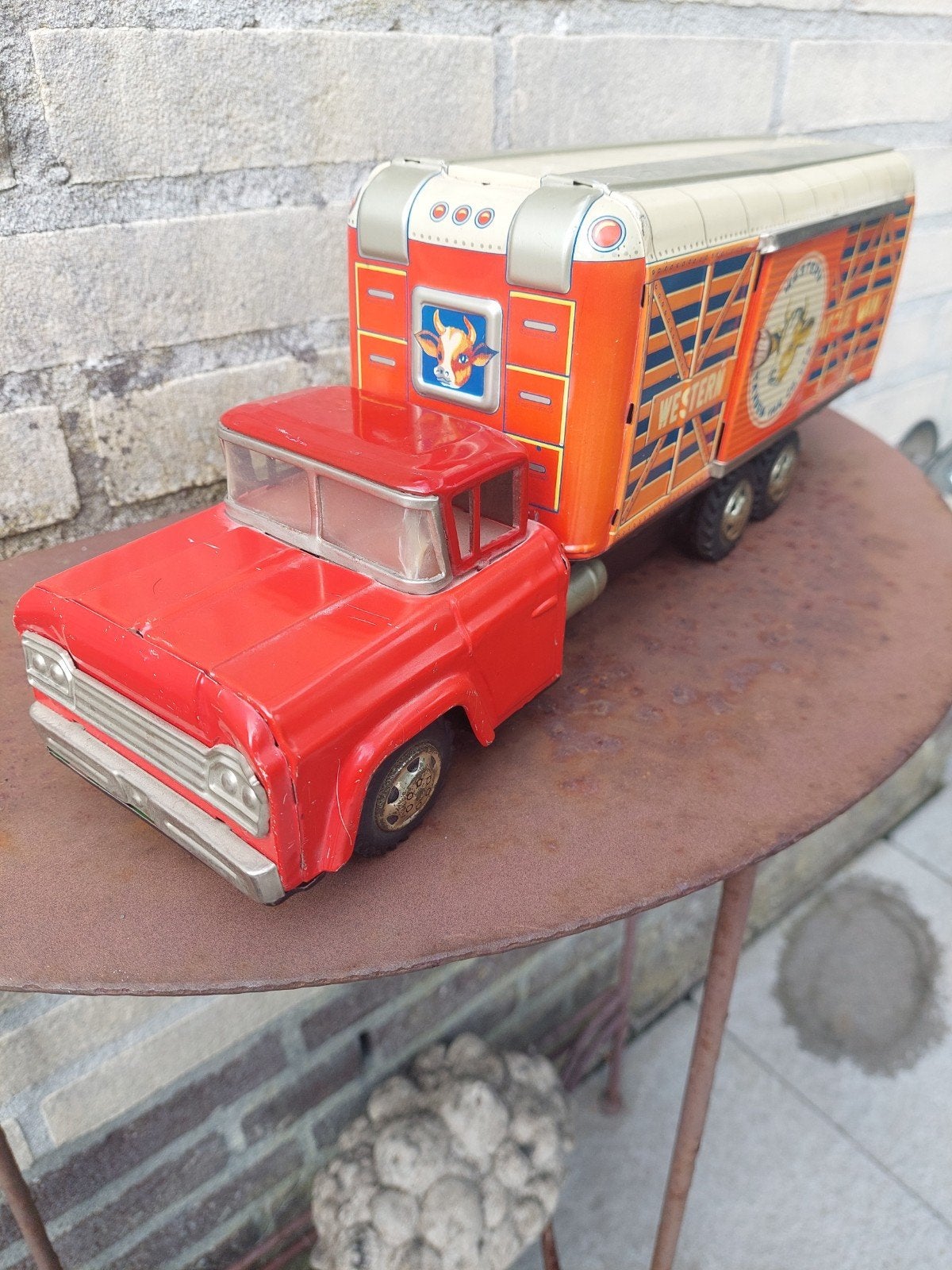 "CATTLE VAN " WESTERN TANDEM VAN CO.LTD MODEL NO 36 AOSHIN ., Antiek en Kunst, Antiek | Speelgoed, Ophalen of Verzenden