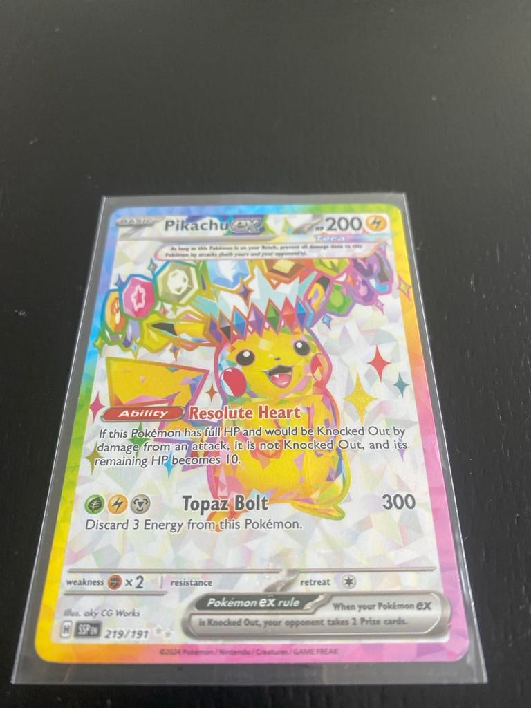 Pikachu ex 219/191 Pokemon kaart - Obsidian Flames, Ophalen of Verzenden, Zo goed als nieuw, Losse kaart, Foil