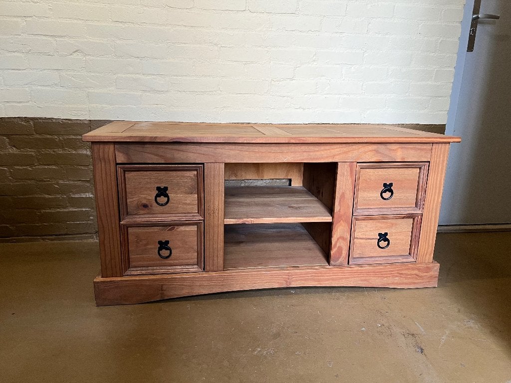 Houten tv meubel, Ophalen, Gebruikt, 100 tot 150 cm, Teakhout