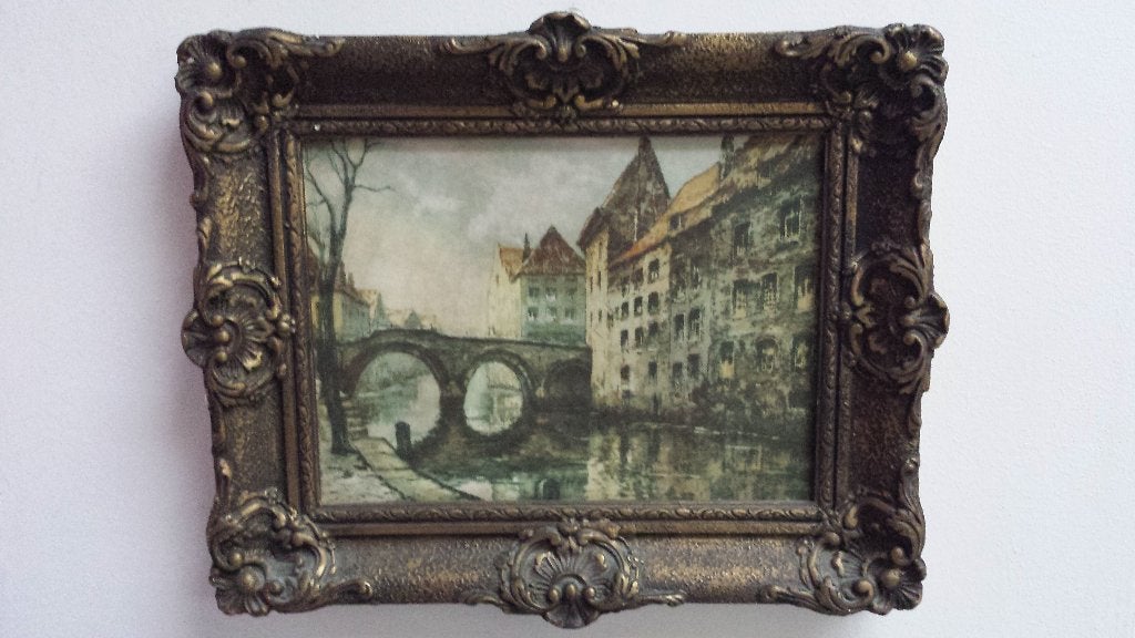 Brocant Schilderij > Afb. Pont Malines < van Tinus Van Doorn, Ophalen of Verzenden