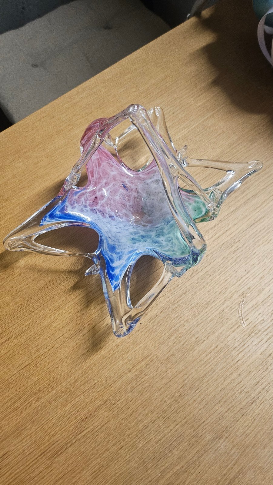 Decoratieve glazen schaal met handvat - Murano stijl, Ophalen of Verzenden