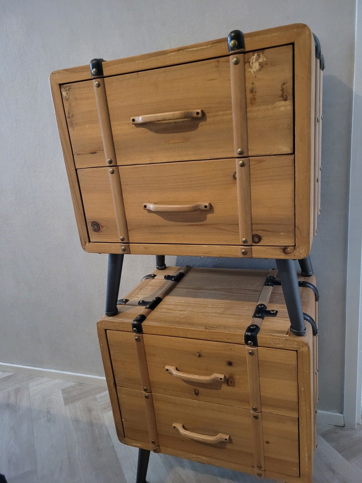 2 mangohouten nachtkastjes 50x36x55 cm, Ophalen, Gebruikt, 55 tot 70 cm, 45 tot 65 cm