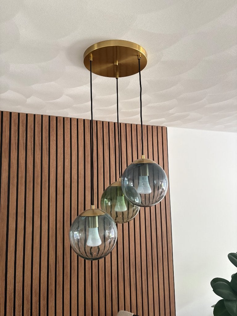 Lampenset, Huis en Inrichting, Lampen | Hanglampen, Ophalen, Zo goed als nieuw, Glas, 75 cm of meer