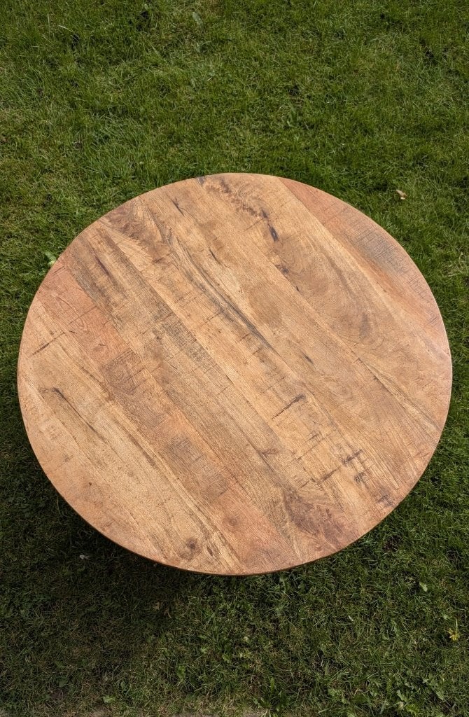Ronde salontafel van mango hout en metaal, 50 tot 100 cm, Rond, 50 tot 100 cm, Zo goed als nieuw