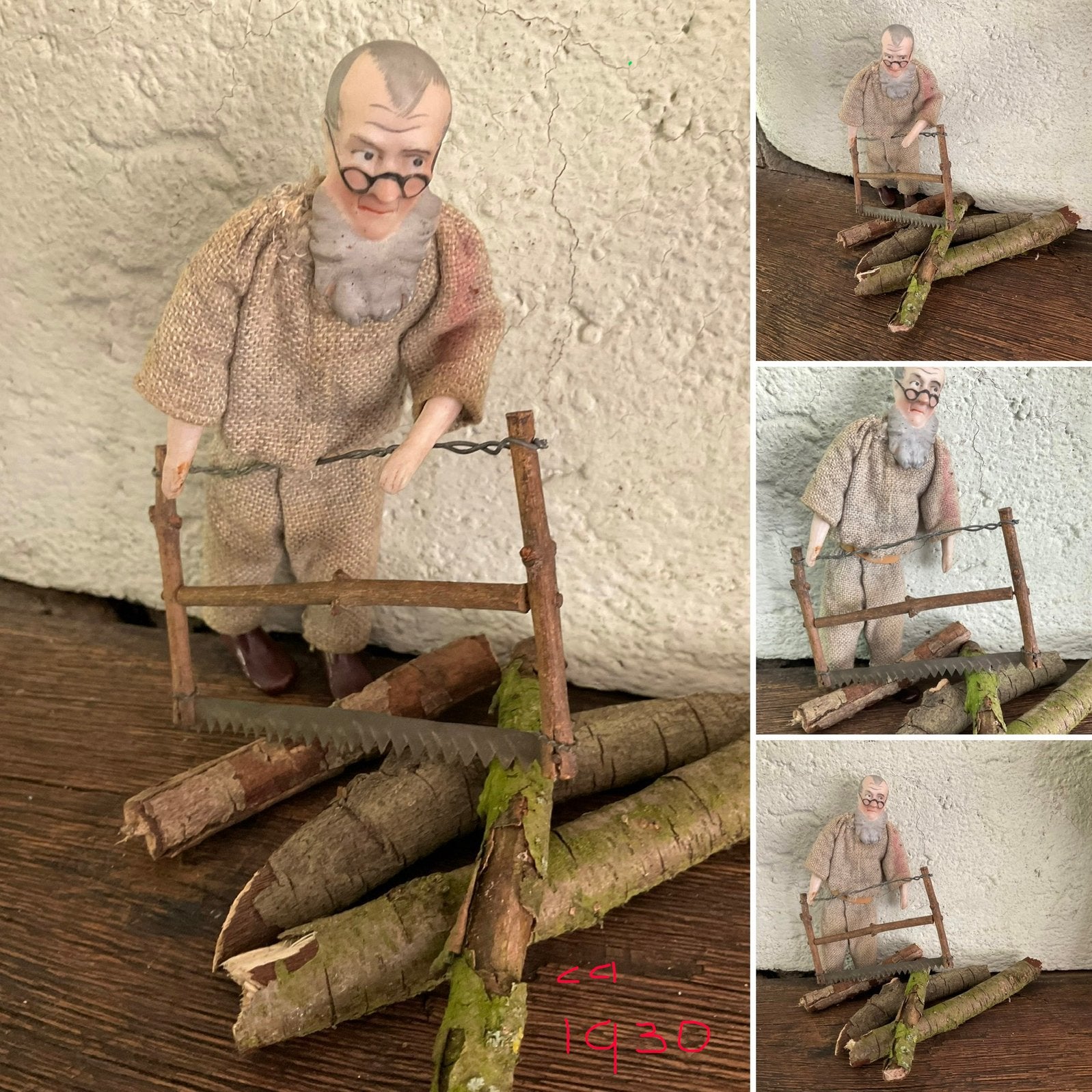 🌿Pop, “ANTIEK PORSELEINEN POP,” HOUTHAKKERTJE+ZAAG🌿1930, Verzenden