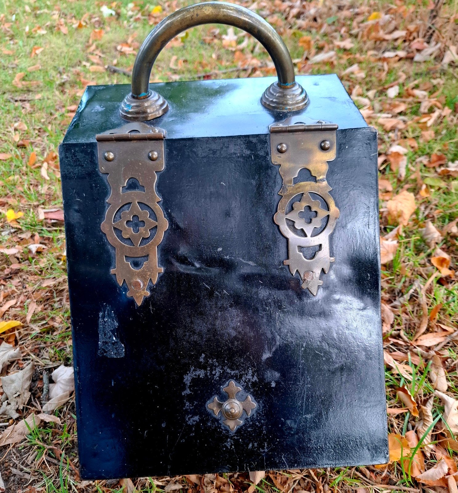 Antieke metalen kolenkit met messing details, Ophalen of Verzenden