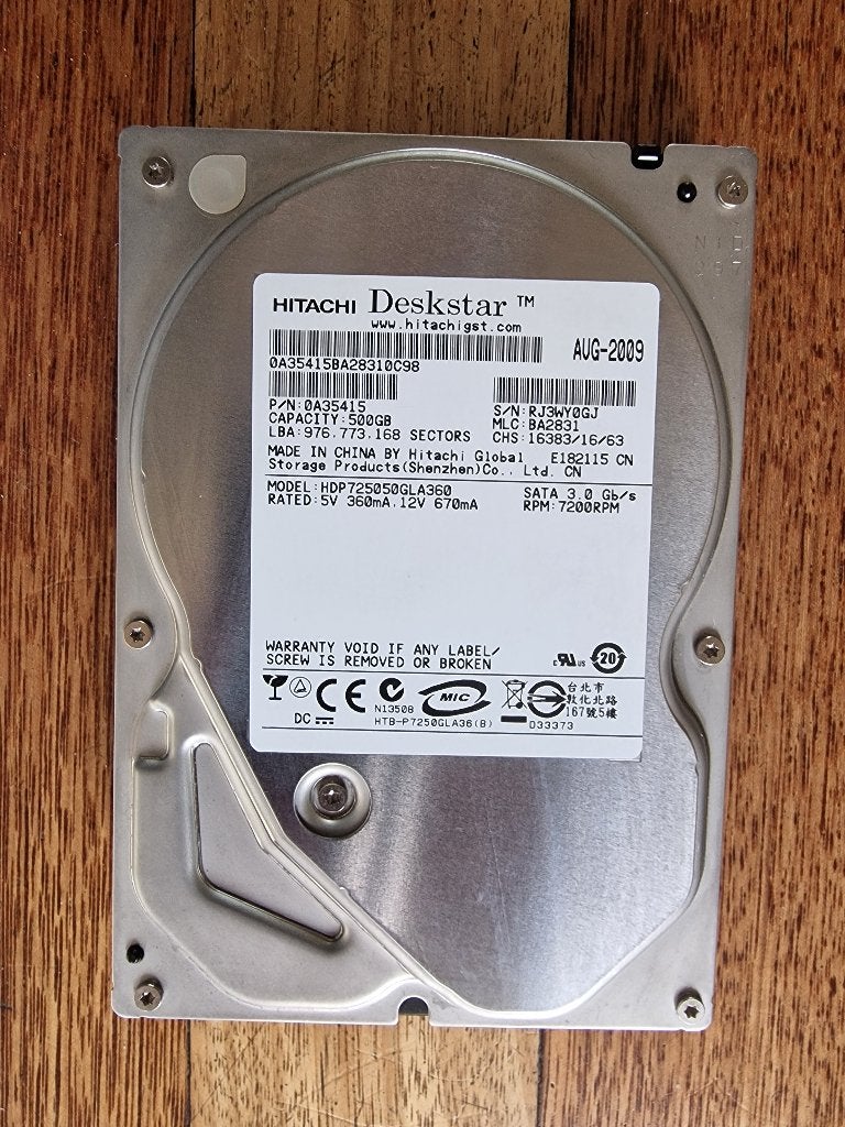 500 GB harde schijf van Hitachi (Deskstar), Ophalen, Intern, Gebruikt, 500 GB