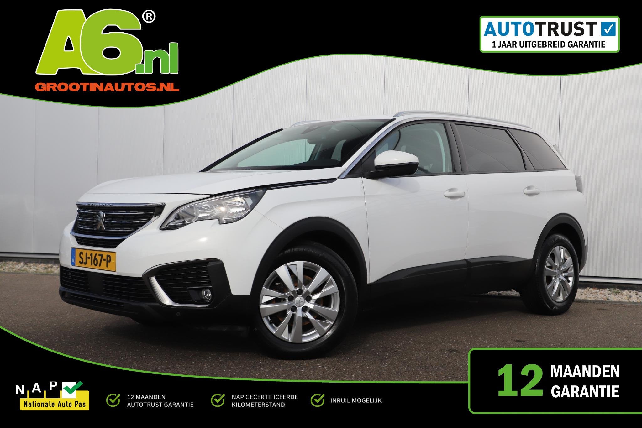 Peugeot 5008 1.2 PureTech Active 7 Persoons Trekhaak Navigat, Auto's, Voorwielaandrijving, Stof, Gebruikt, Euro 6