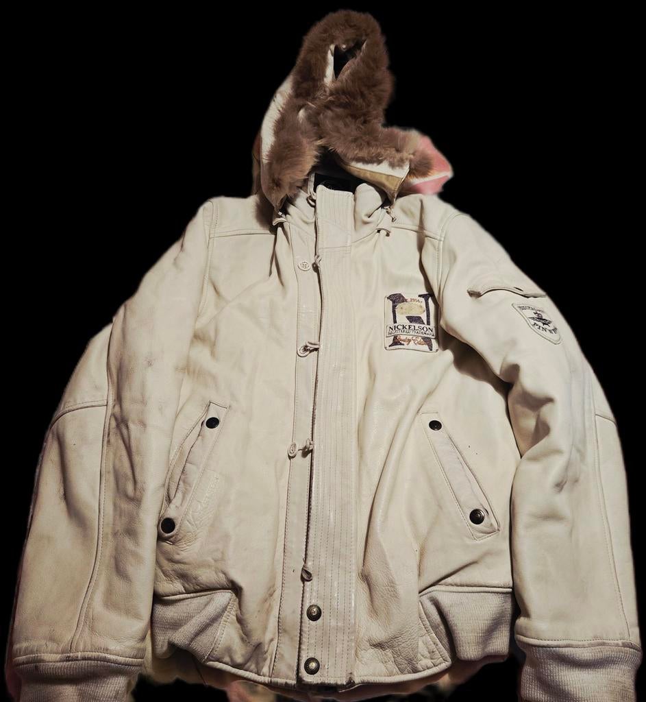 Nickelson Oldschool Winterjas - Wit Leer, Kleding | Dames, Jassen | Winter, Gedragen, Maat 42/44 (L), Wit, Ophalen of Verzenden