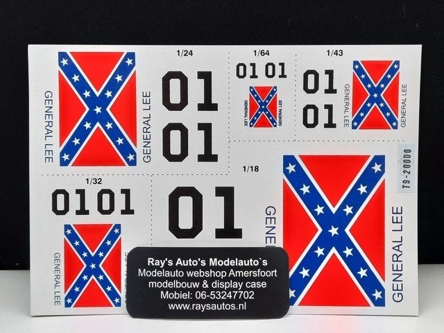 Stickers General Lee – Decals Dukes of Hazzard – Dodge 1:18, Hobby en Vrije tijd, Modelauto's | 1:18, Overige merken, Auto, Nieuw