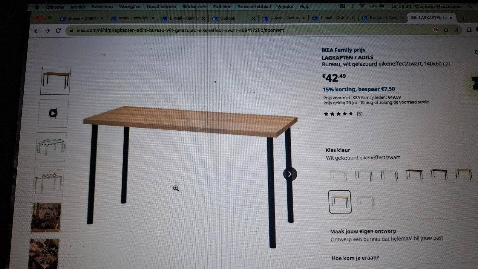Tafel/bureau, Ophalen, 100 tot 150 cm, 50 tot 100 cm, Zo goed als nieuw