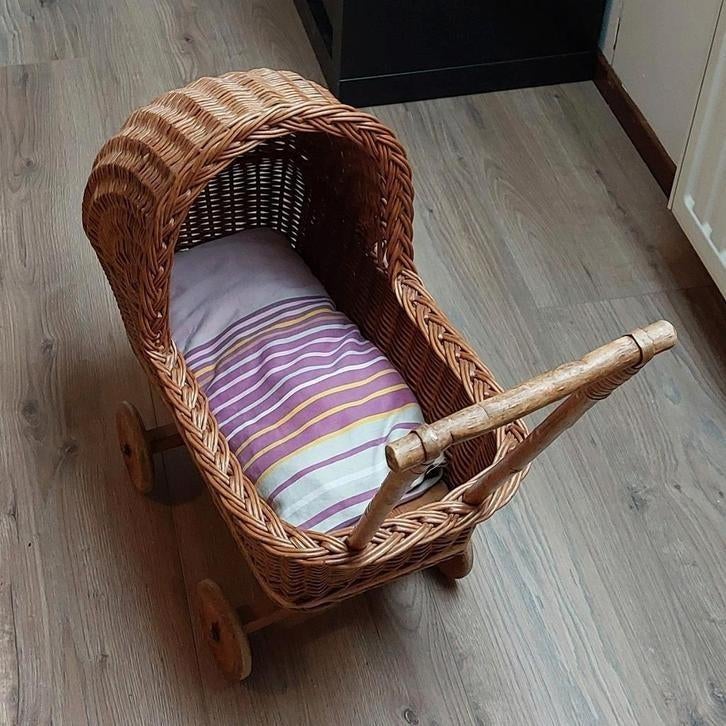 Vintage Poppenwagenbak - Rotan, Ophalen, Gebruikt, Babypop