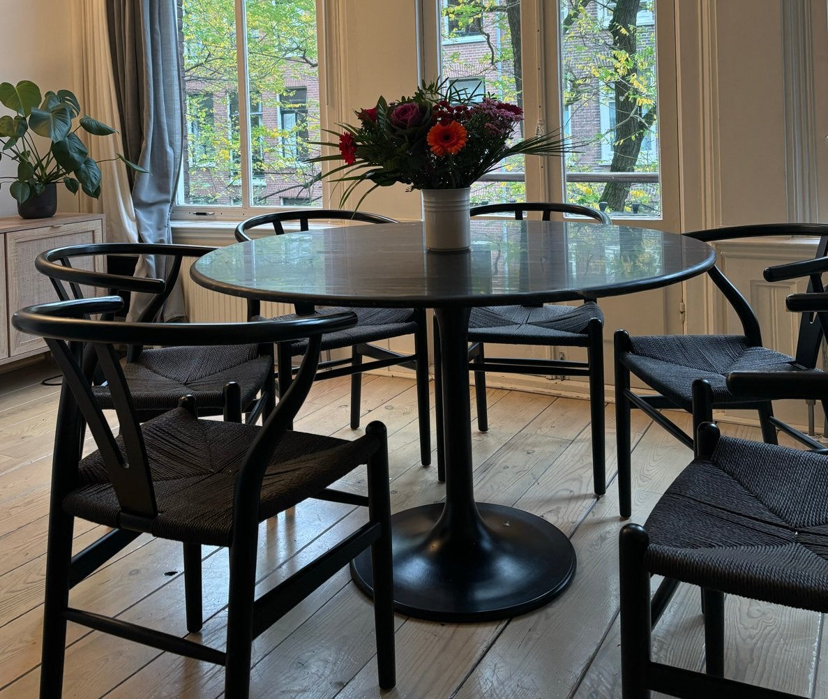 Ronde eettafel met zwart marmeren blad - 120cm, Ophalen, Overige materialen, Rond, Zo goed als nieuw