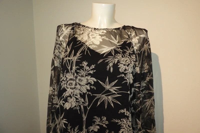 Essentiel Antwerp zwarte top witte print voile met topje S, Zo goed als nieuw, Essentiel Antwerp, Lange mouw, Maat 36 (S)