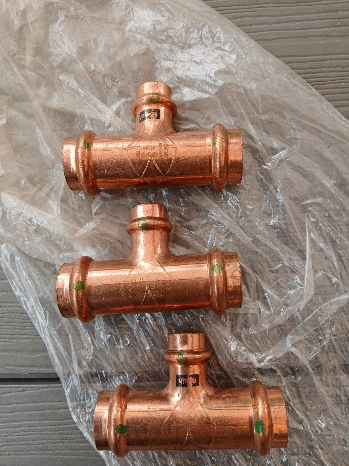3x Viega Profipress verloop T-stuk 22x15x22mm koper, Ophalen of Verzenden, Nieuw, Koper