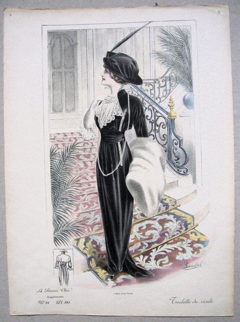 Twee antieke modeprenten 19e eeuw Femme Chic, Handgekleurd, 1800 - 1899, Mode, Ophalen of Verzenden