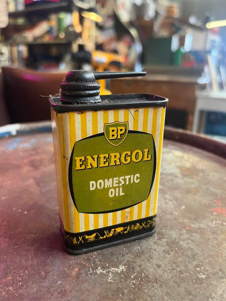 ZELDZAME VINTAGE BP ENERGOL DOMESTIC OIL OILER OIL TIN CAN, Gebruikt, X, Verpakking, Ophalen of Verzenden
