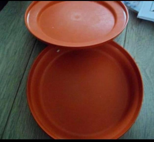 Vintage oranje tupperware schaal met deksel, jaren '70, Ophalen of Verzenden, Zo goed als nieuw, Oranje, Overige typen