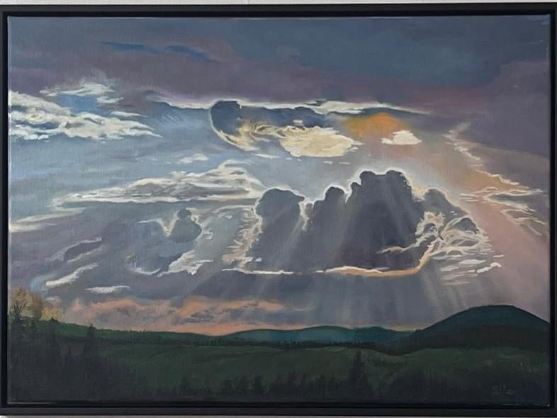 "de Jacobsladder";van wolkenlucht boven landschap, Ophalen of Verzenden