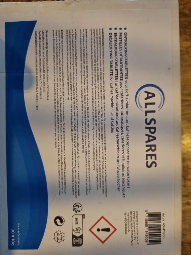 Allspares Ontkalkingstabletten & Reinigingstabletten, Ophalen of Verzenden, Nieuw