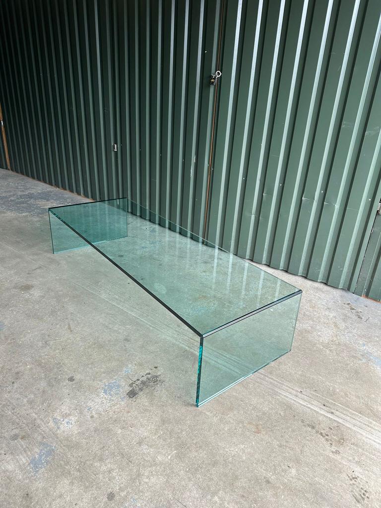 Vintage XL Glazen Waterval Salontafel Sidetable 170 x 60cm, 100 tot 150 cm, Ophalen of Verzenden, Glas, X