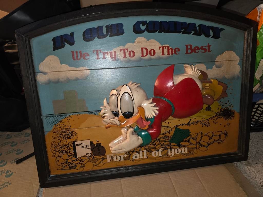 Disney Houten Wandbord Dagobert Duck - Vintage Decoratie, Ophalen of Verzenden, Donald Duck, Gebruikt