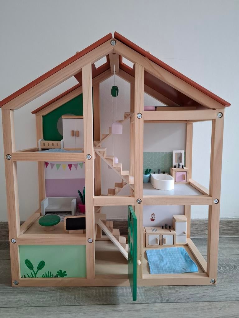 Houten Hema poppenhuis (inclusief "inboedel"), Kinderen en Baby's, Speelgoed | Poppenhuizen, Ophalen, Zo goed als nieuw, Poppenhuis
