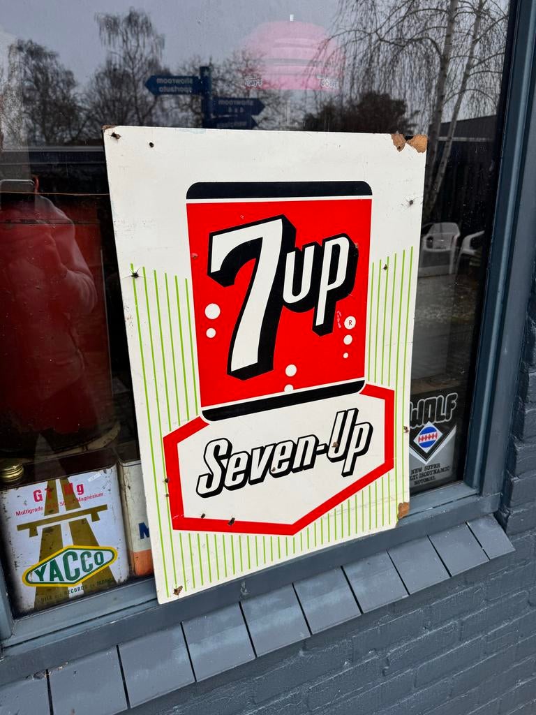 Vintage 7up Seven-Up Reclamebord, Reclamebord, Gebruikt, ., Ophalen of Verzenden