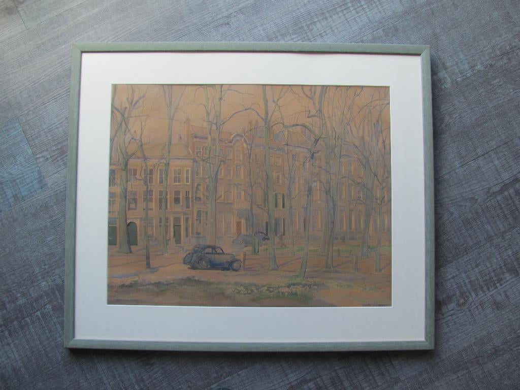 Cees Bolding - aquarel - Den Haag Lange Voorhout, Ophalen of Verzenden