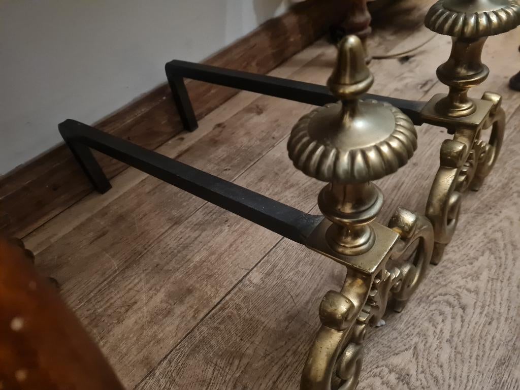 Antieke haardbokken, koper met smeedijzer, Ophalen of Verzenden
