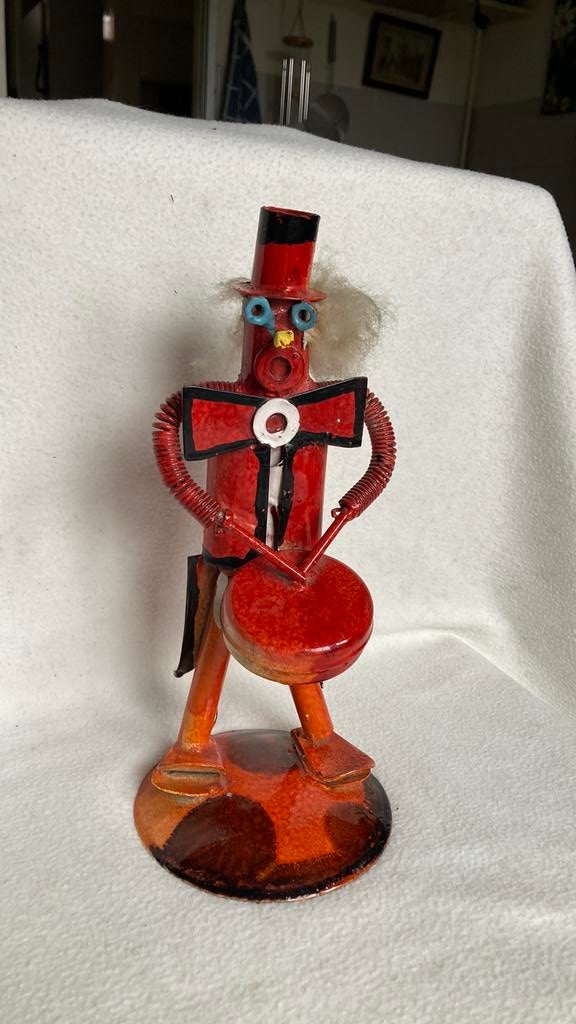 Trommelaar, metaalgeëmailleerde oude “rocker”. 29cm.Curieus!, Ophalen of Verzenden